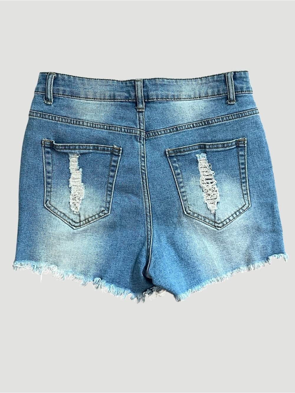 Classic Distressed Denim Shorts - Light Blue - Picture 4 of 5